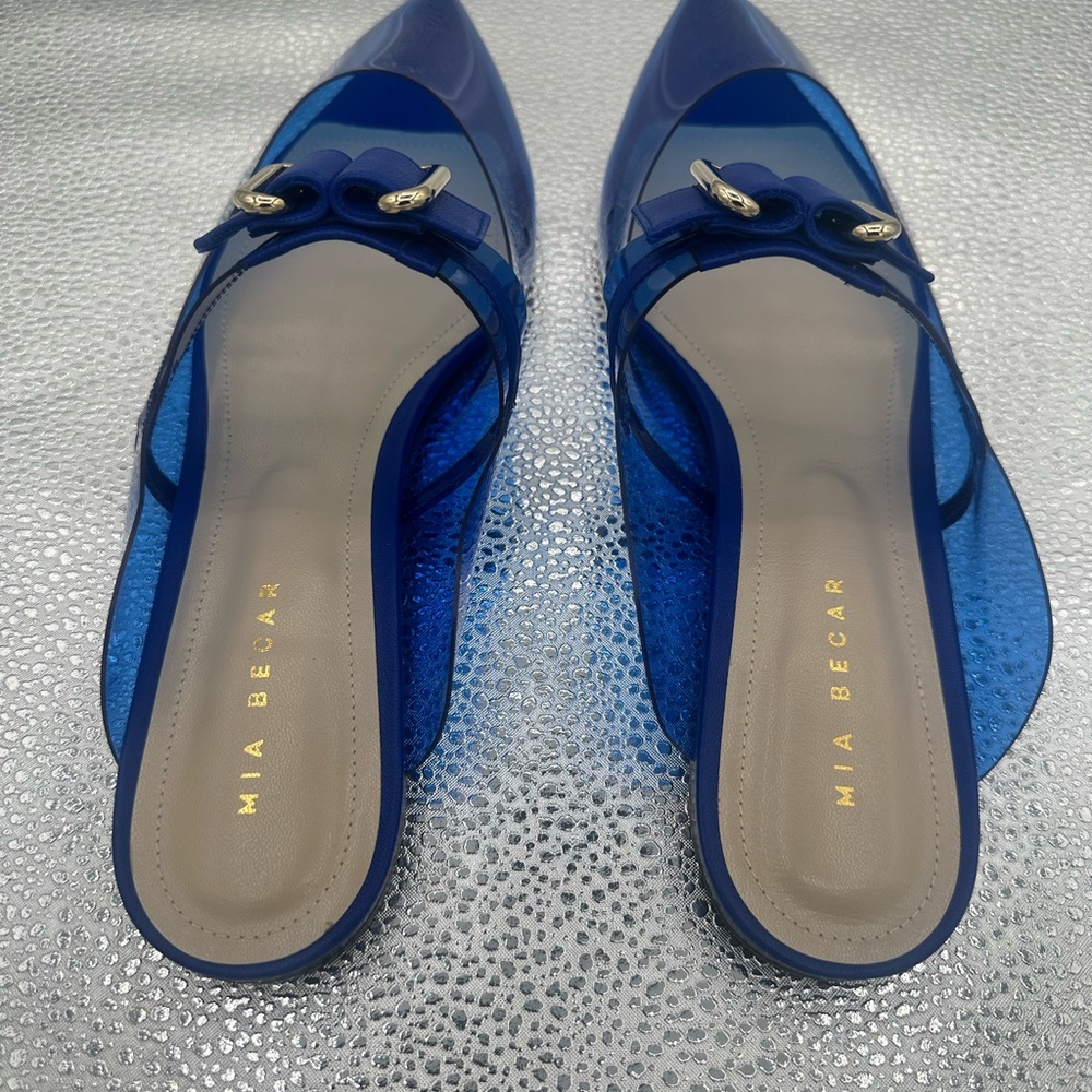 Chic Blue Mules with Gold Buckle - Picture 4 of 8